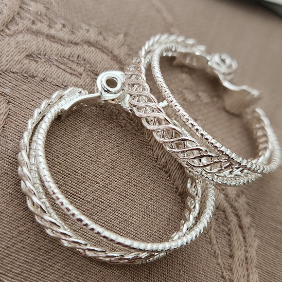 Napier Gold, Silver, and Black Hoop Earrings Trio - Picture 2 of 4